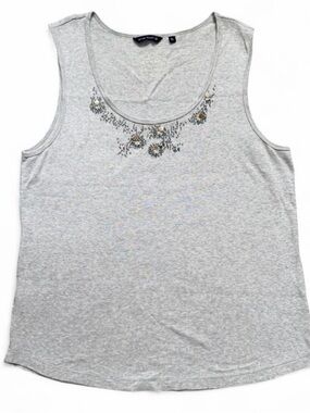 River Woods Gray Embellished Scoop Neck Tank Top